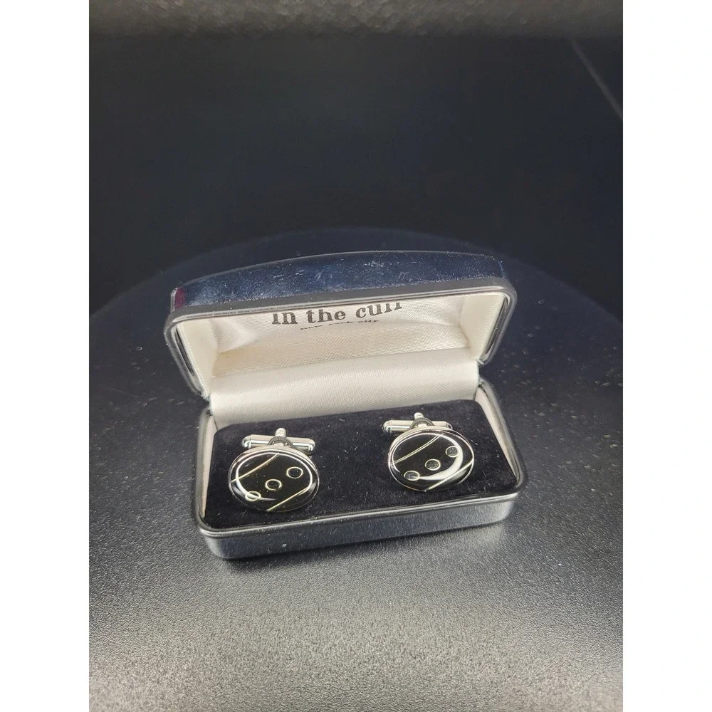 In the Cuff New York City Cufflinks Black Silver Tone Abstract Oval Excellent